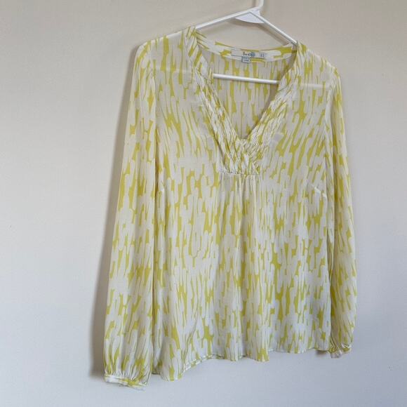 Boden Amalfi Silk Blend Blouse V-neck Sz4 Long Sleeve Ruffle Collar Yellow - Picture 4 of 12